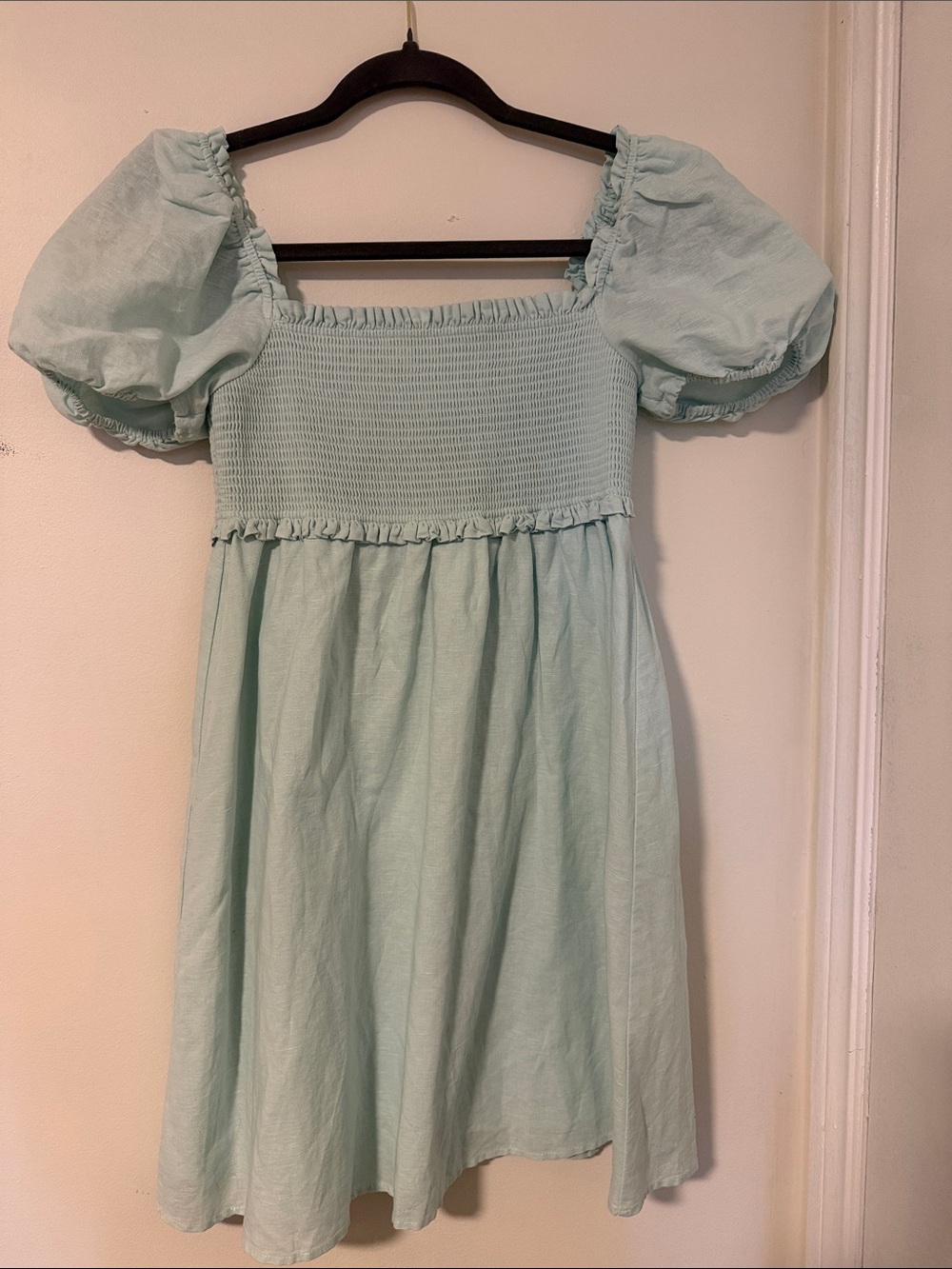 Sunday Best Light Mint Smocked Puff Sleeve Mini Dress - Picture 1 of 5